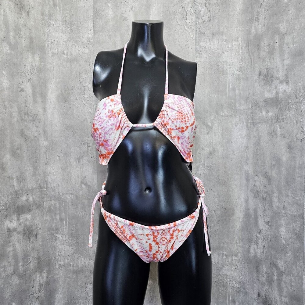 Go CoCo Womens M Pink White Orange String‎ Bikini Swimwear Swim Bathing Suit